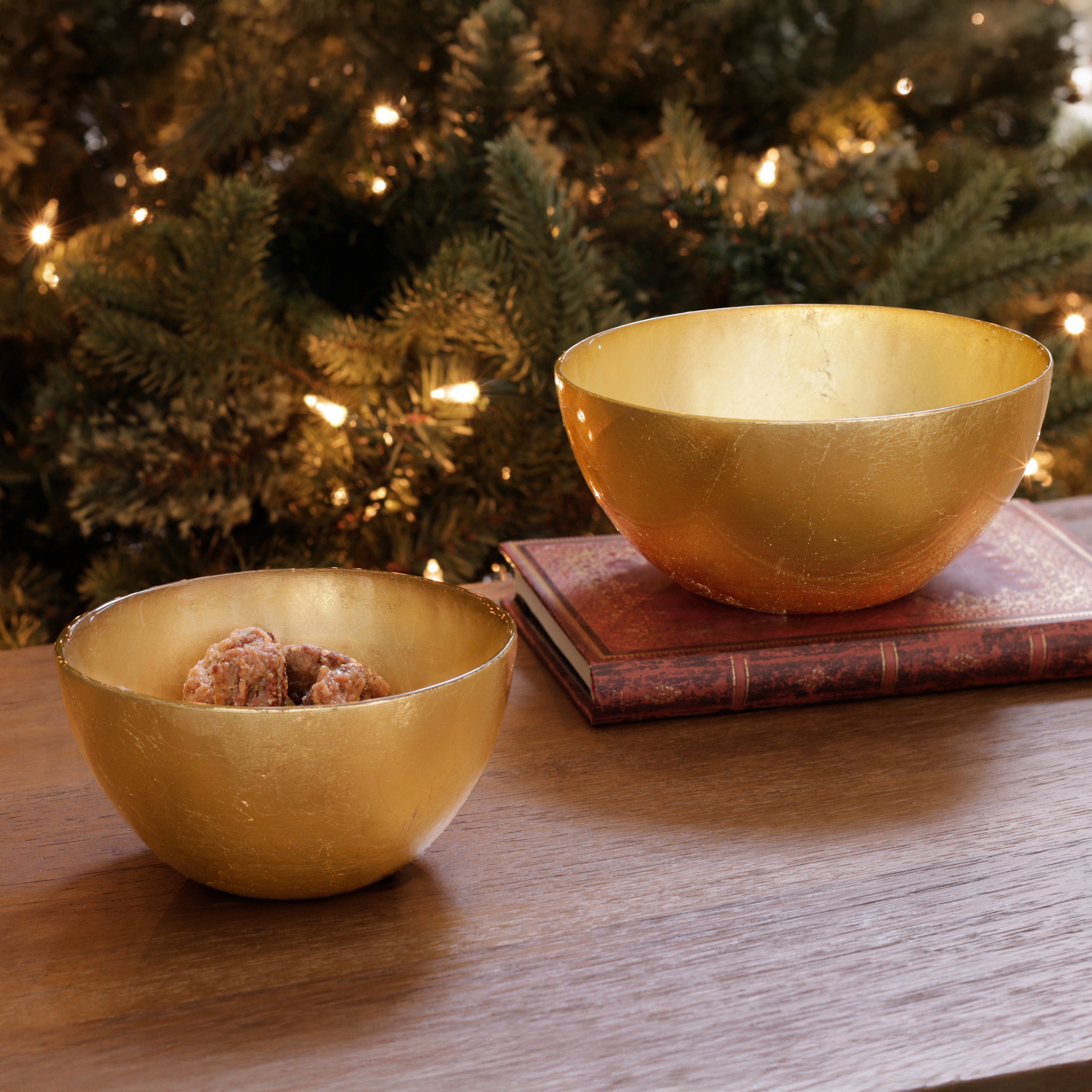 FINAL SALE - GLASS New Orleans Round Foil Leafing Bowl Set of 2 (Gold) SECONDS - NON REFUNDABLE
