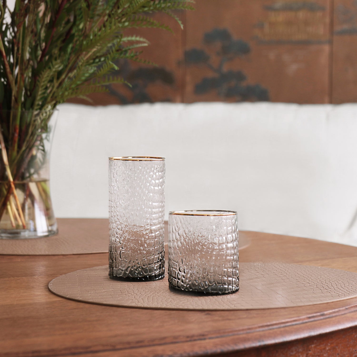 GLASS Croc Highball with Gold Rim Set of 4 (Smoke Grey)