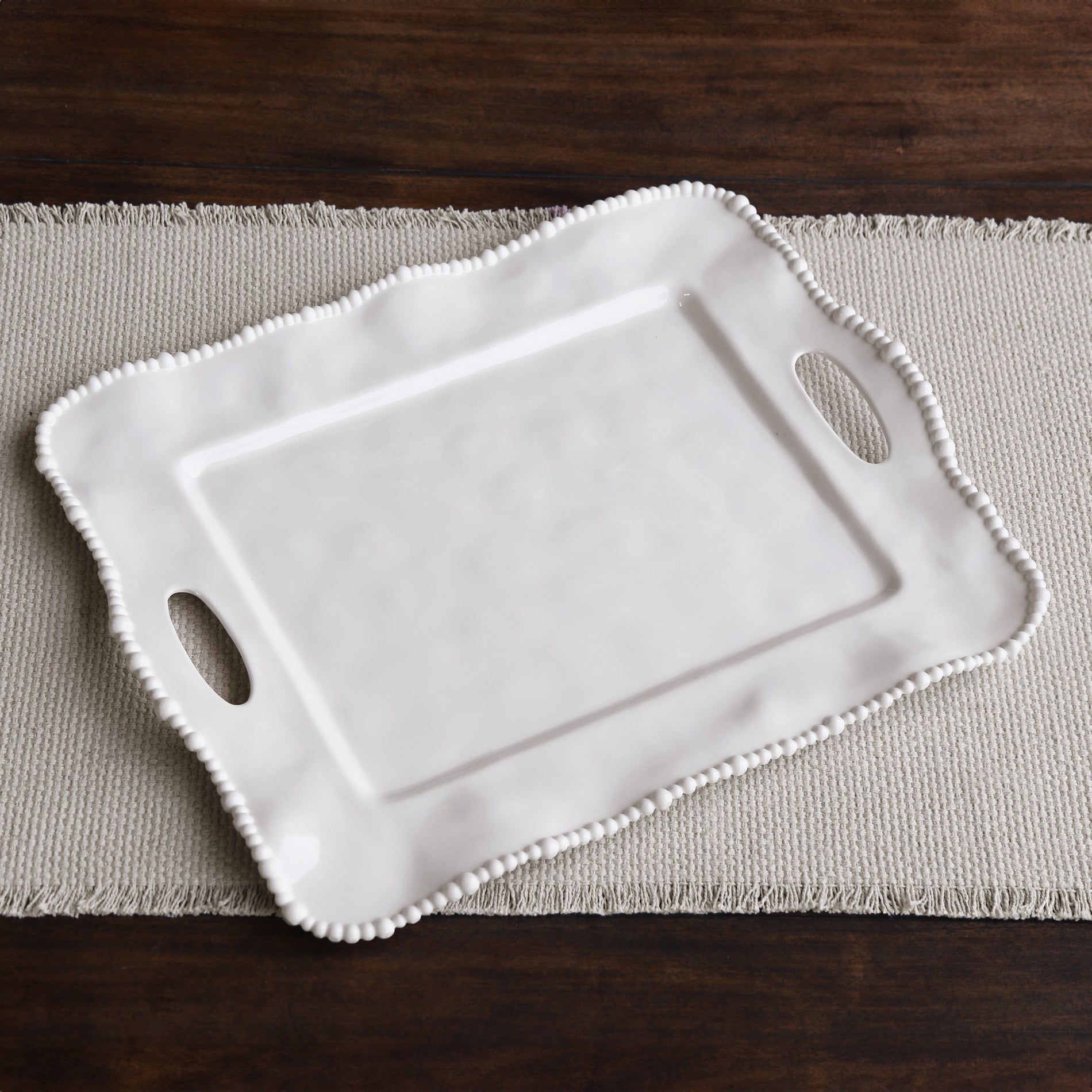 VIDA Alegria Rectangular Tray with Handles White