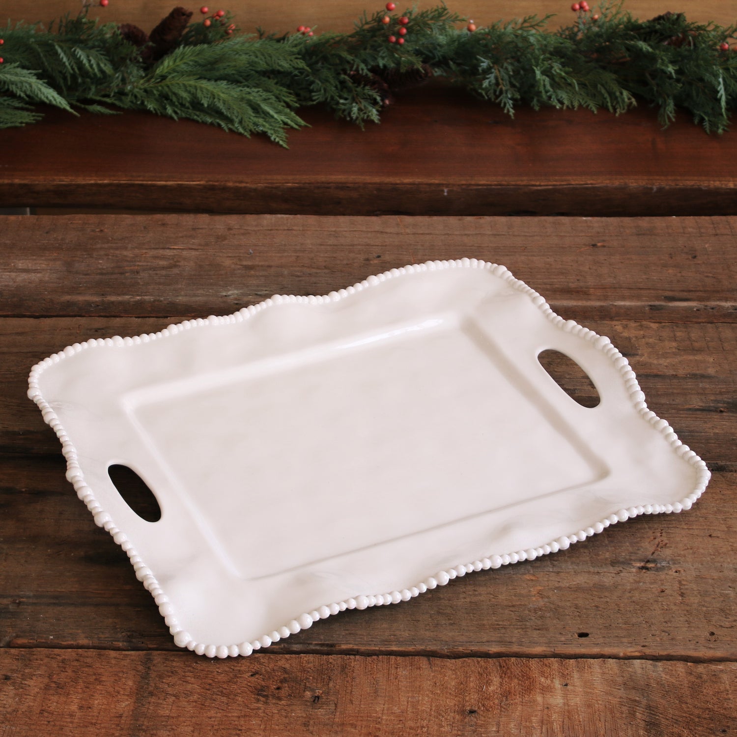 VIDA Alegria Rectangular Tray with Handles White