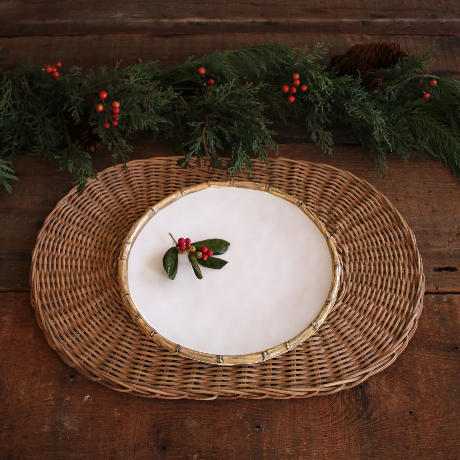 VIDA Bamboo 11&quot; Dinner Plate Set of 4 (White and Natural)