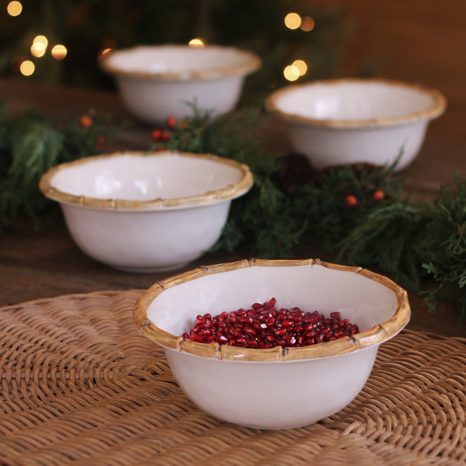 VIDA Bamboo 7.5&quot; Cereal Bowl Set of 4 (White and Natural)