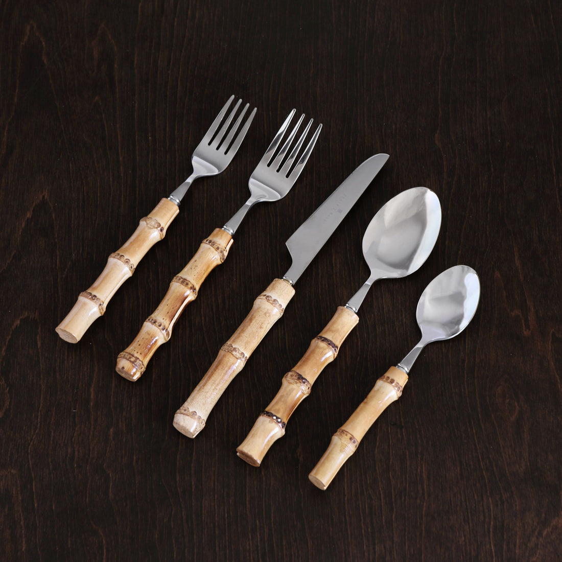 VIDA Bamboo Stainless Flatware II Set of 5 (Silver and Natural)