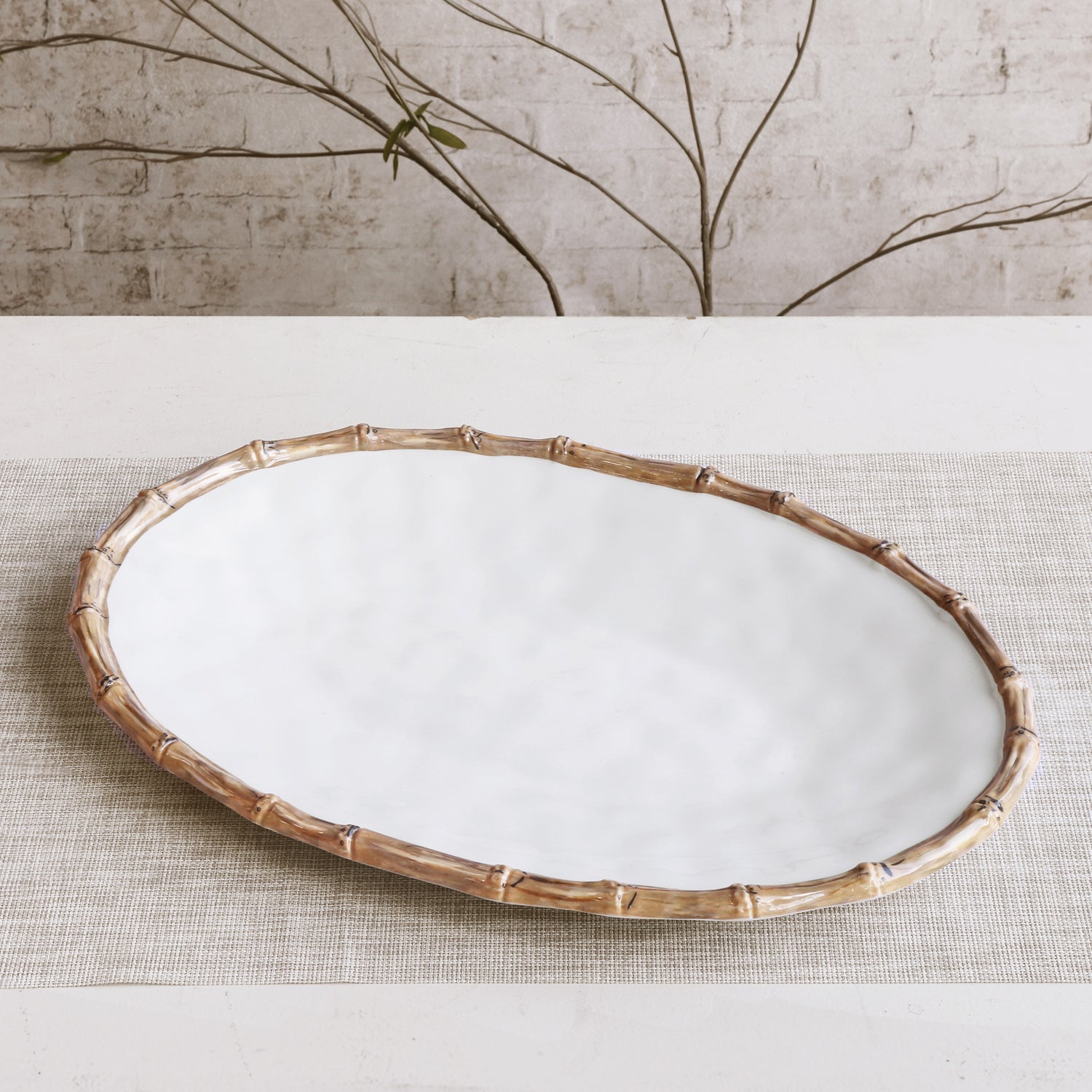 VIDA Bamboo Large Oval Platter (White and Natural)