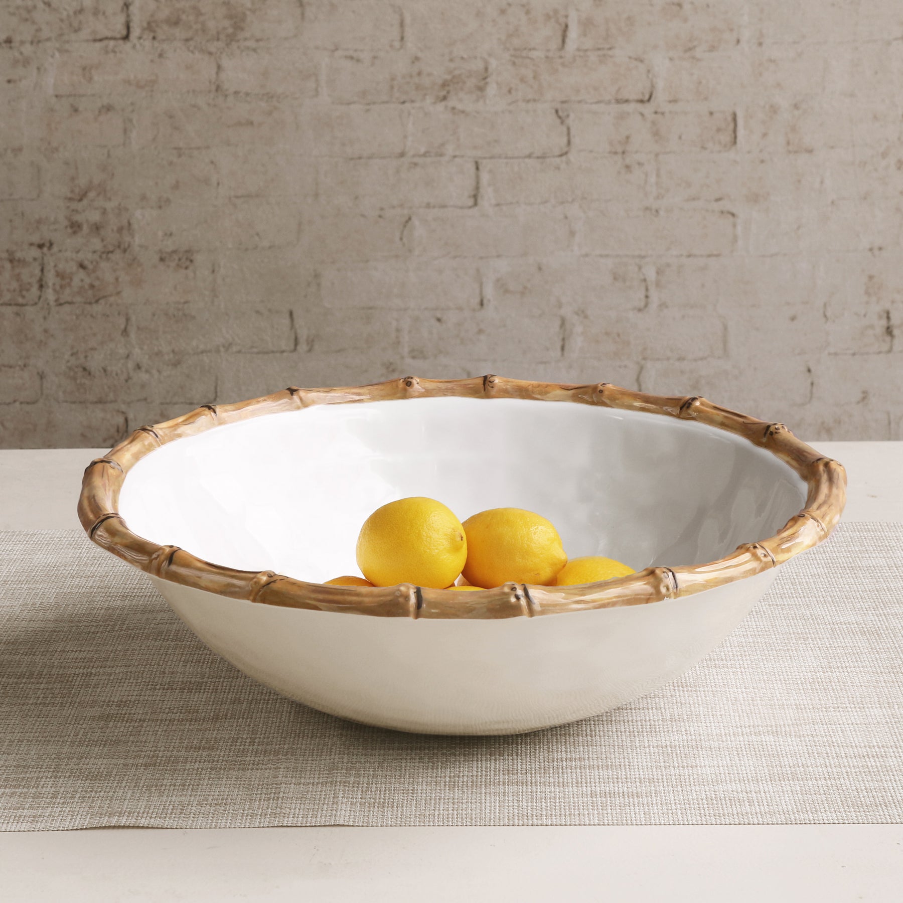 VIDA Bamboo Large Salad Bowl (White and Natural)