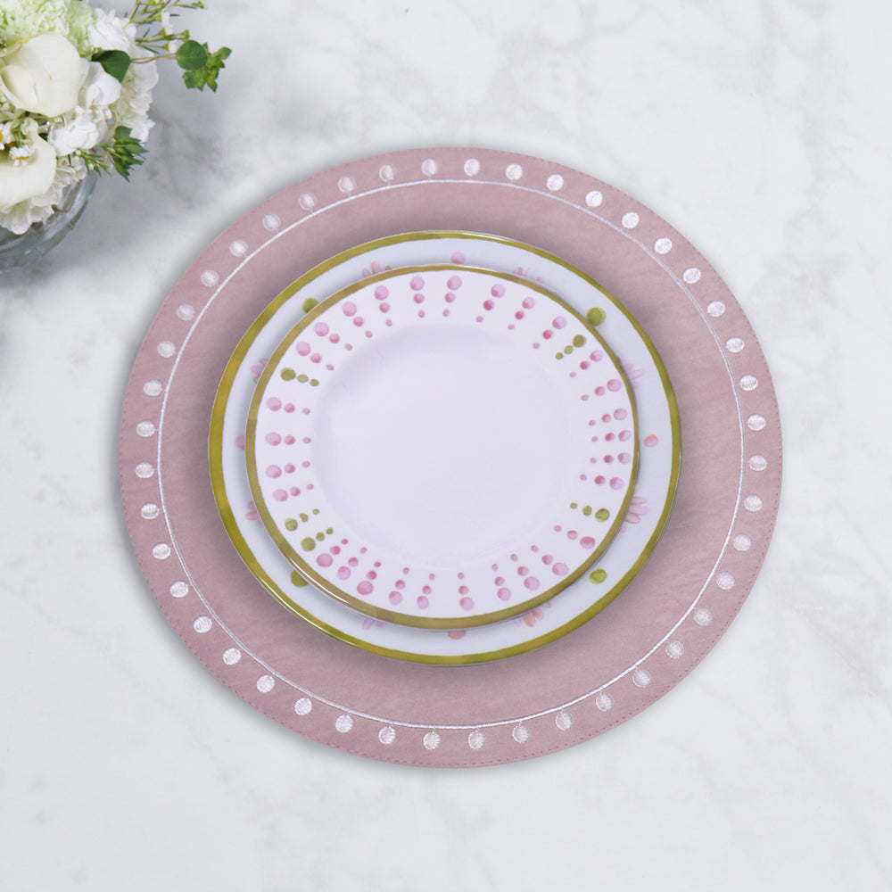 VIDA Round Embroidered Dots 15.5&quot; Round Placemats Set of 4 (Pink and White)