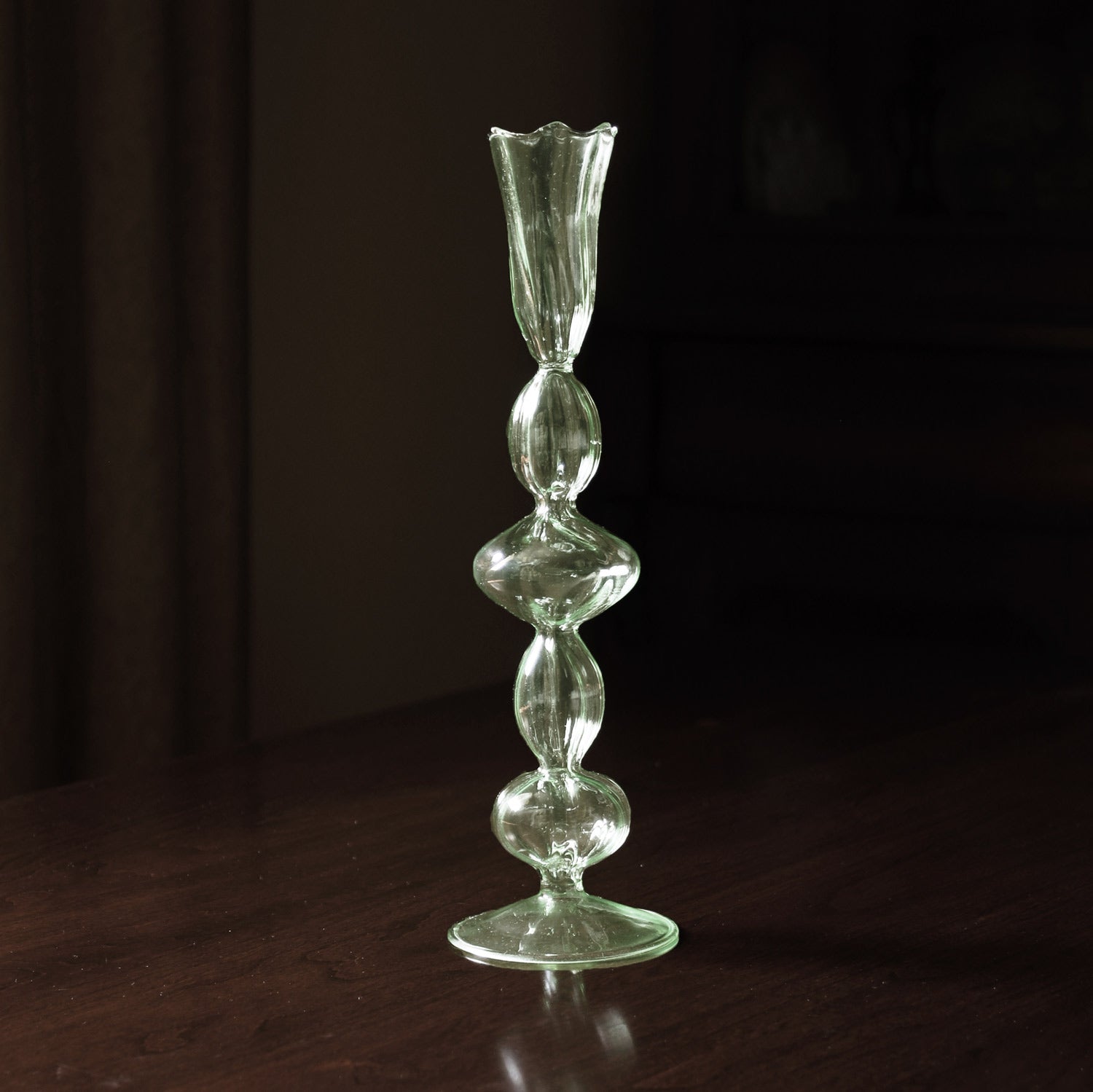 GLASS Blossoms Candlestick Holder Set of 2 (Green)