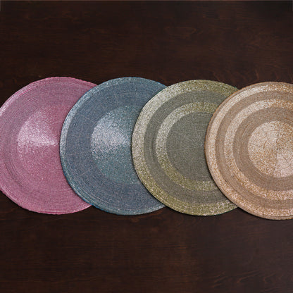 VIDA Round Beaded Placemats Set of 4 (Champagne)