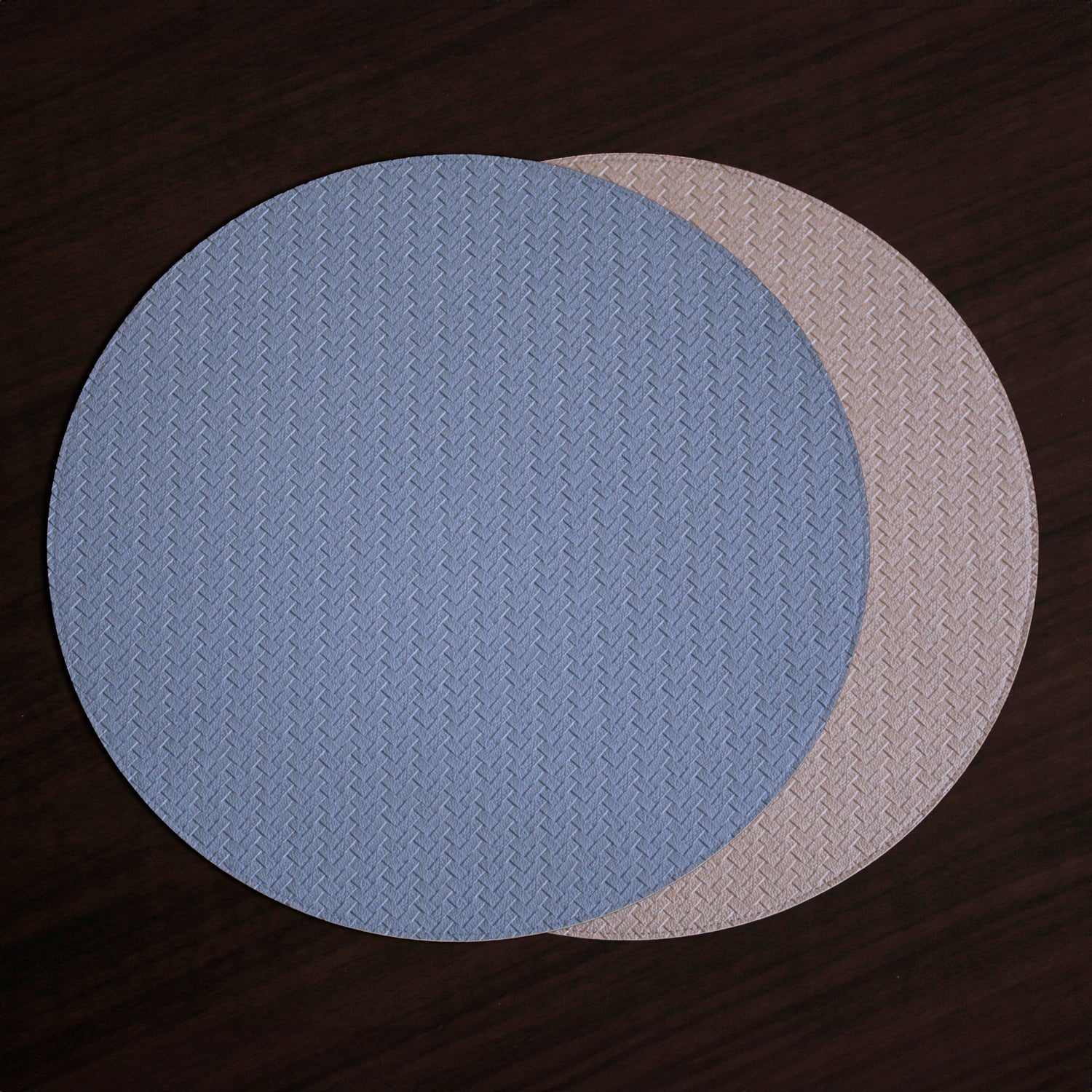 VIDA Snakeskin Reversible 15&quot; Round Placemats Set of 4 (Slate Blue and Tan Brown)