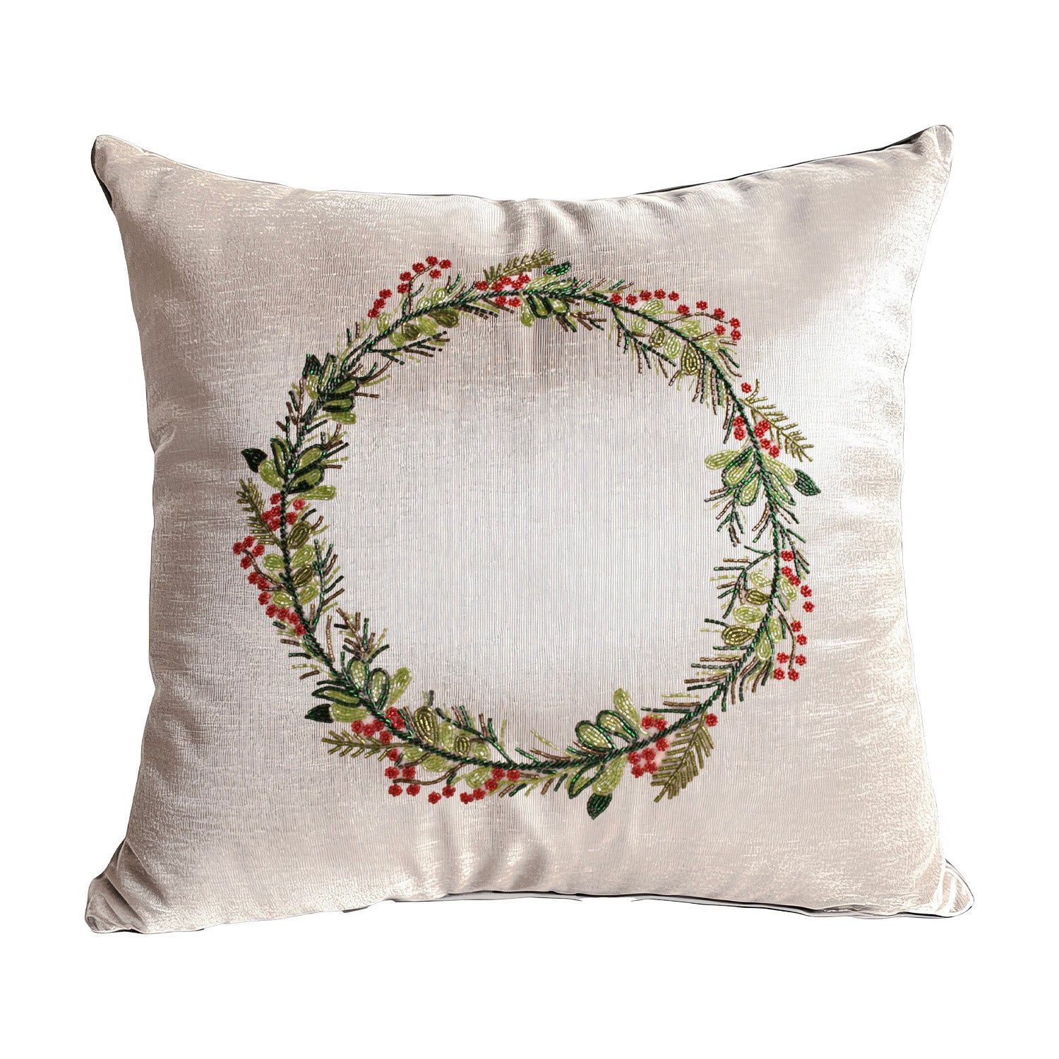 HOLIDAY Holly Wreath Throw Pillow Red and Green