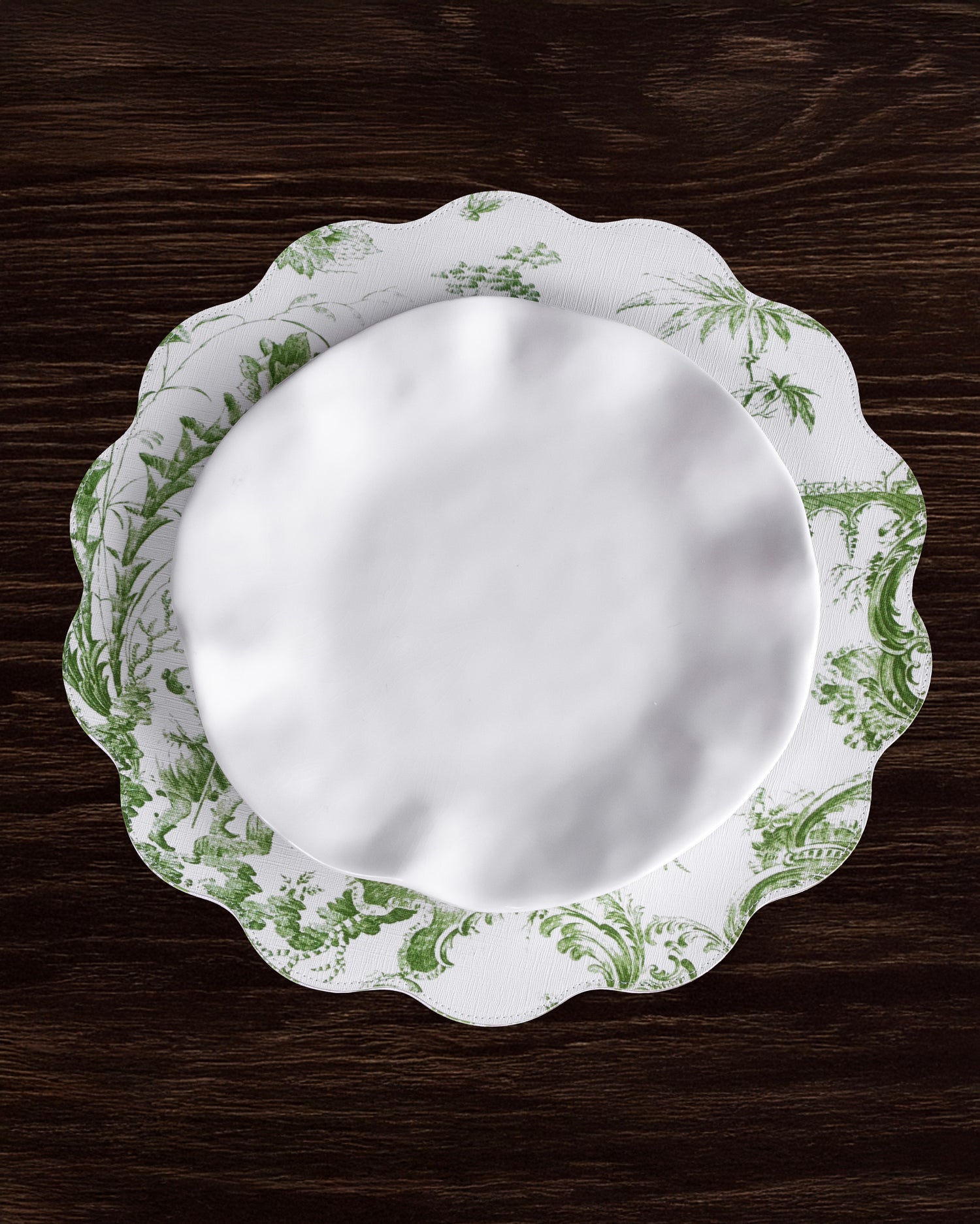 VIDA Chinoiserie Reversible  Round Placemats Set of 4 Green & White