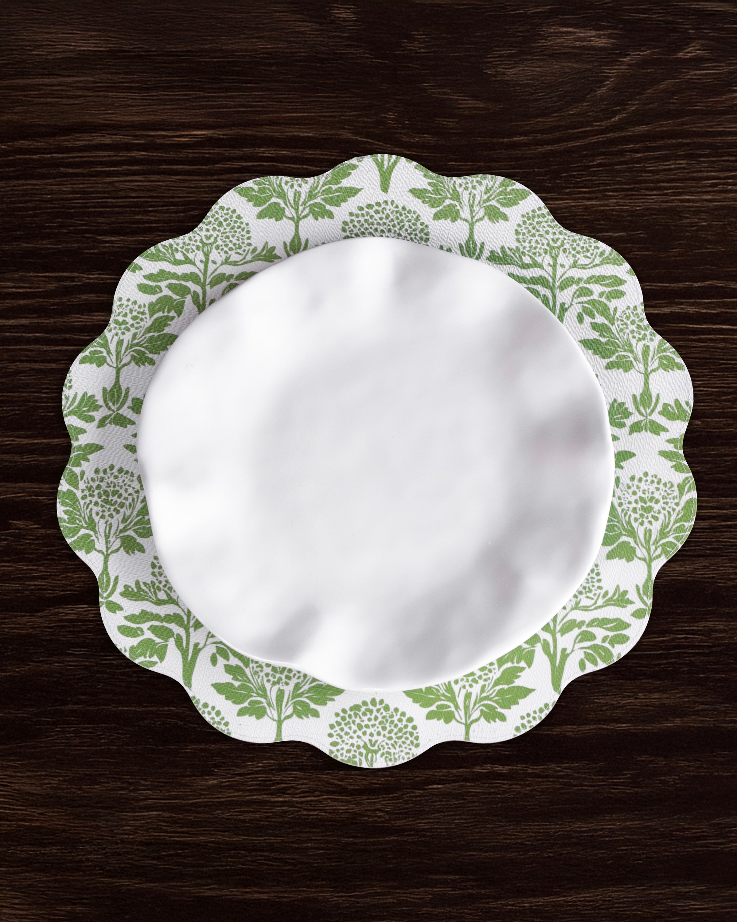 VIDA Chinoiserie Reversible  Round Placemats Set of 4 Green & White