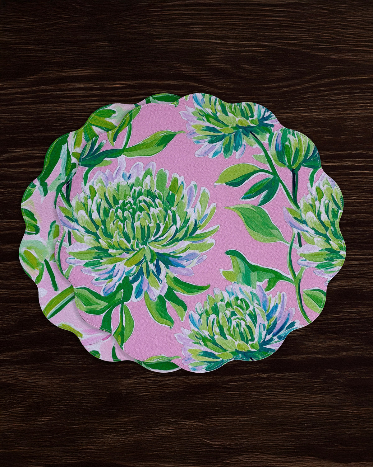 beatriz-ball-vida-hydrangeas-daisies-reversible-round-placemats-set-of-4-pink-green