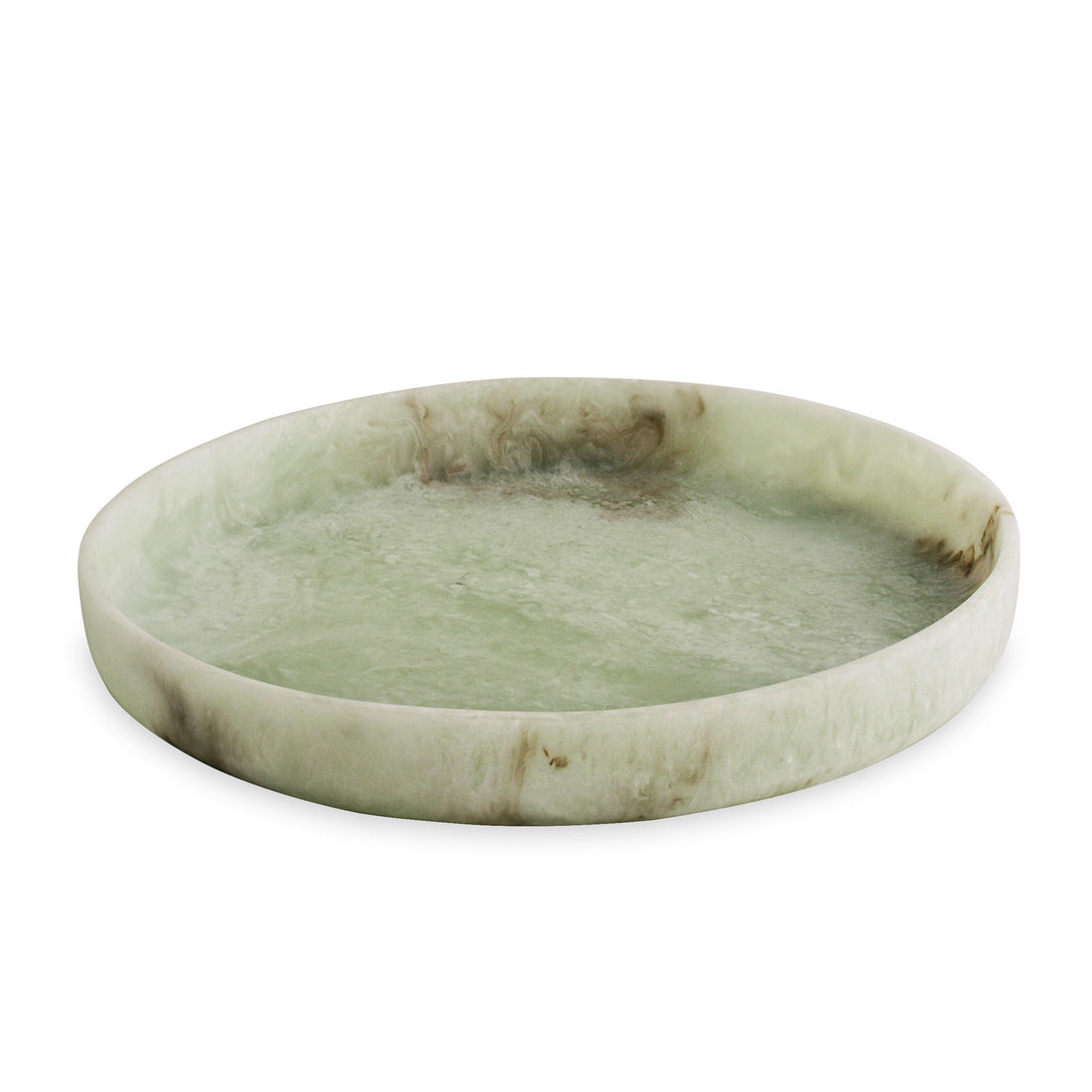 Green marble pattern resin tray on a white background