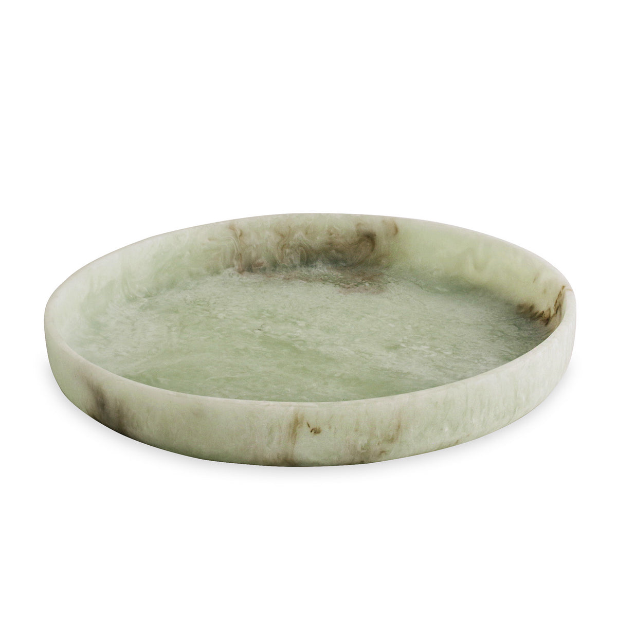 Green marble pattern resin tray on a white background