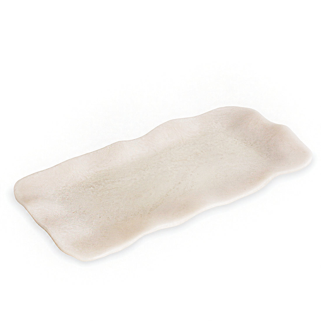 long rectangular alabaster white resin tray on a white background