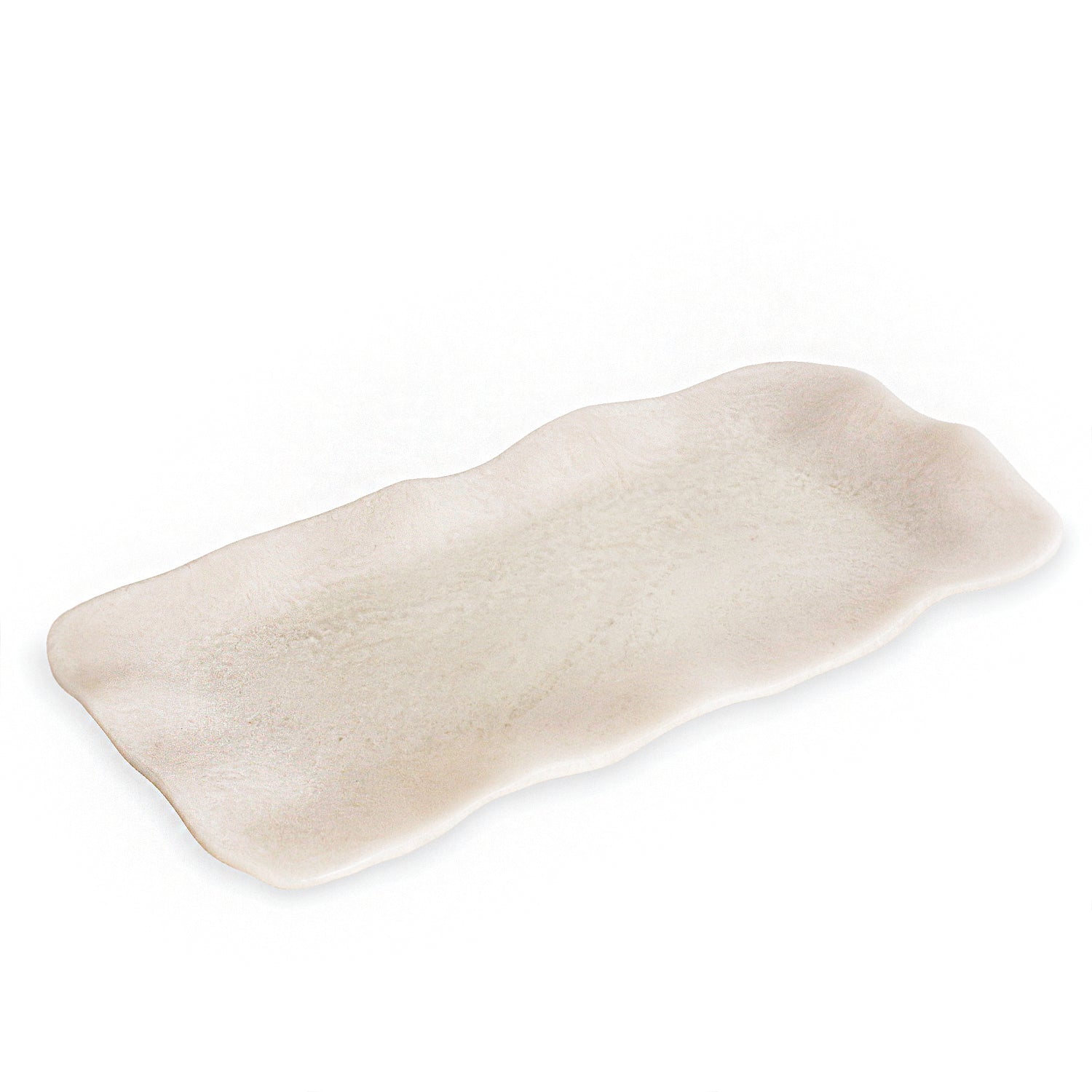 long rectangular alabaster white resin tray on a white background