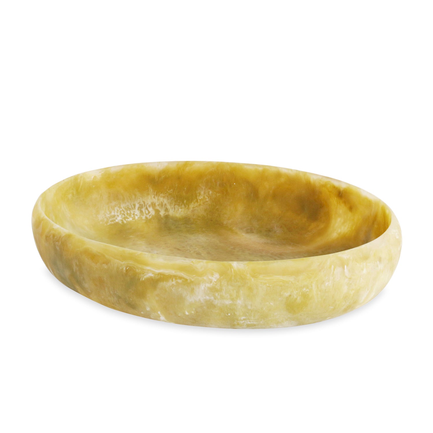 Round yellow resin bowl on a white background