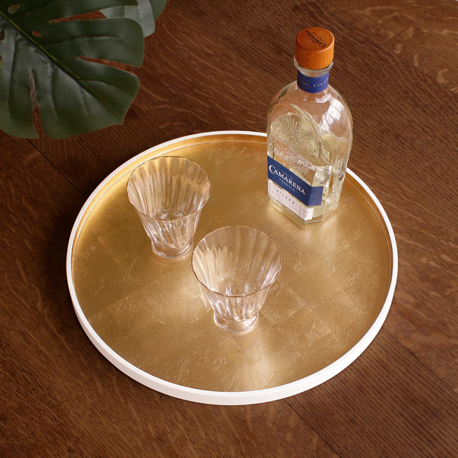INDOCHINE Round Lacquered Tray White and Gold