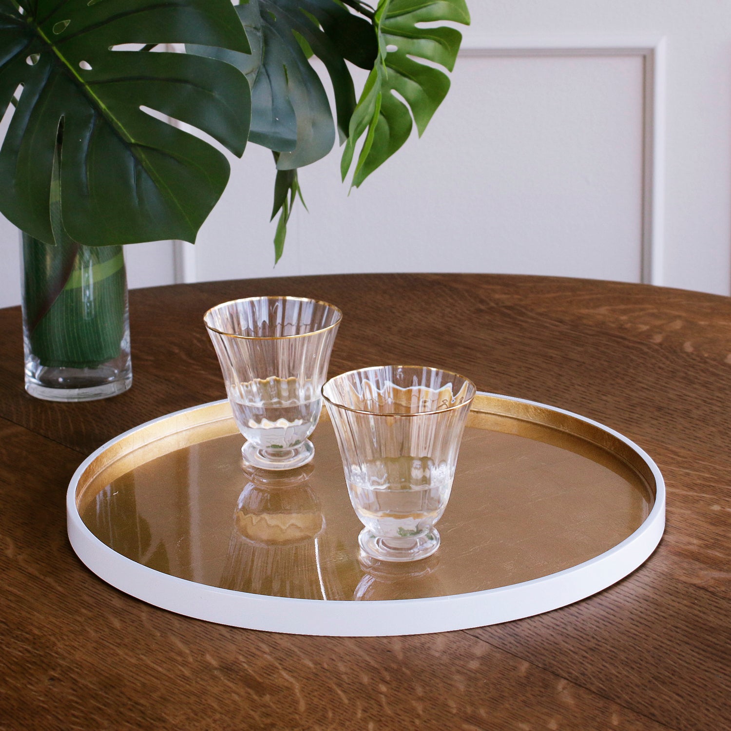 INDOCHINE Round Lacquered Tray White and Gold