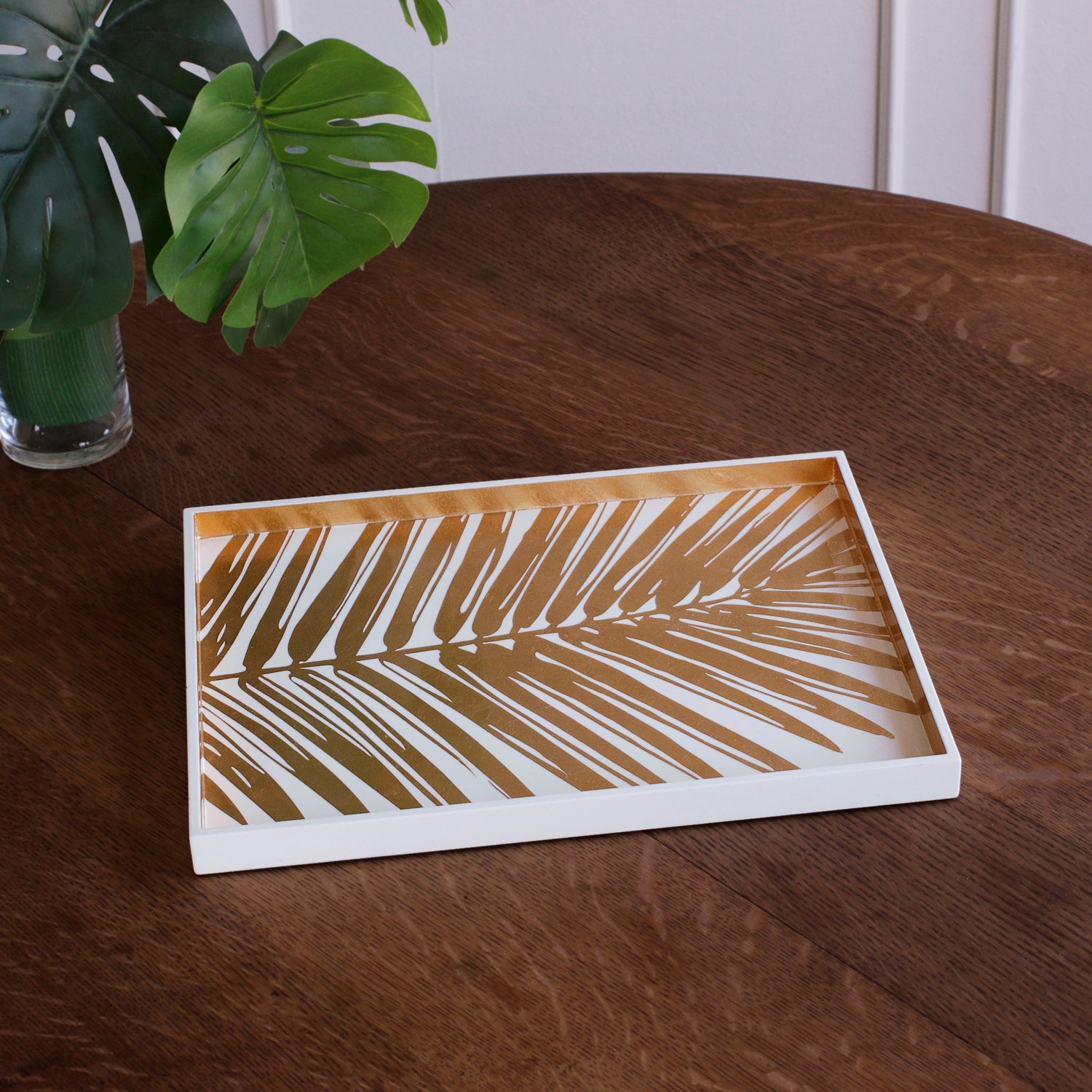 INDOCHINE Small Lacquered Palm Tray White and Gold