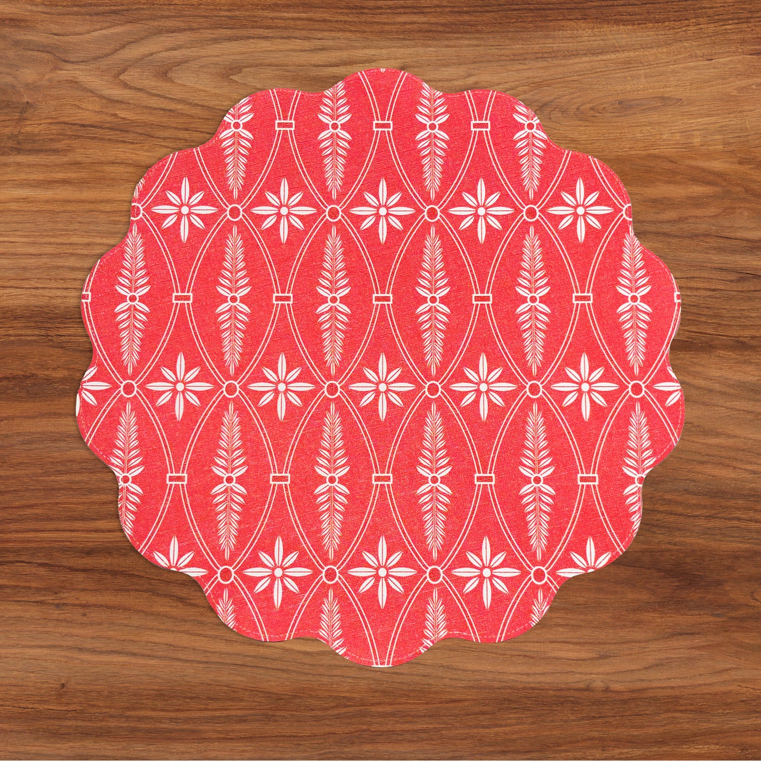 VIDA Chinoiserie and Trellis Reversible Round Placemats Set of 4 Red & White