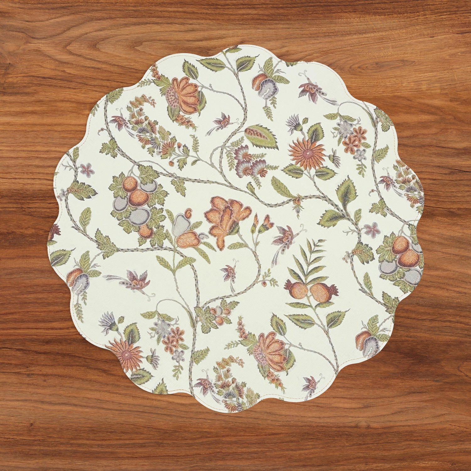 VIDA Autumn and Branches Reversible Round Placemats Set of 4 Persimmon & Green