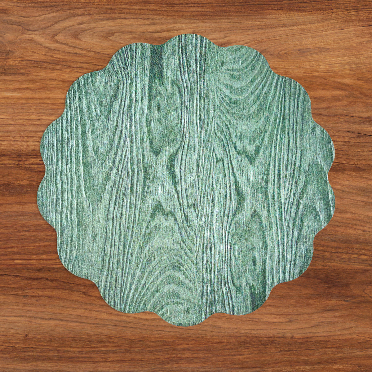 VIDA Fall Trees and Wood Grain Reversible Round Placemats Set of 4 Orange & Green