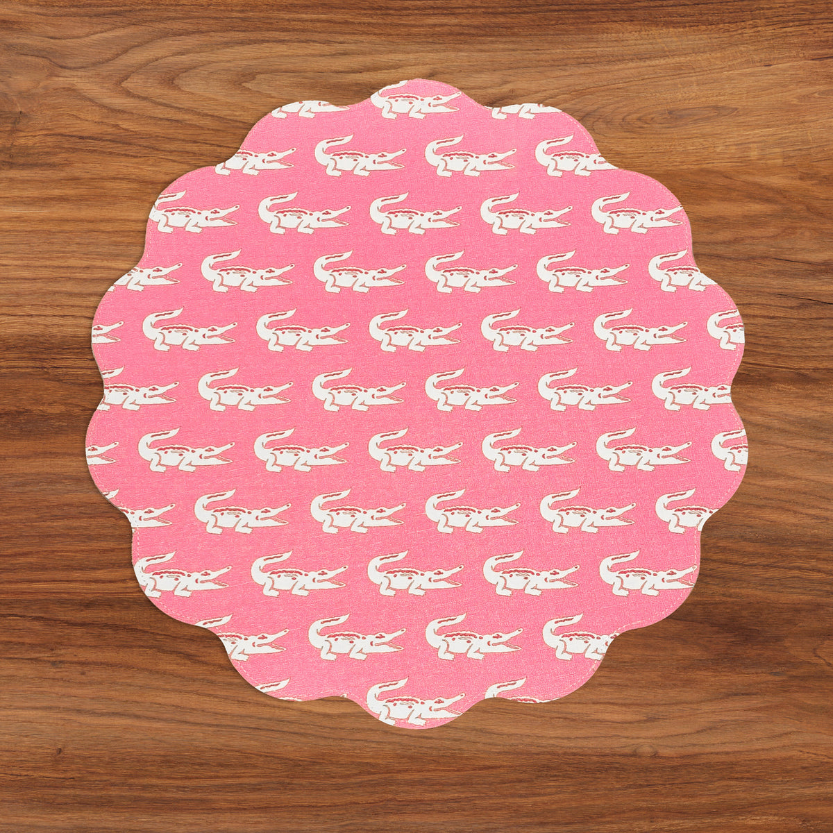 VIDA Everglades and Crocs Reversible Round Placemats Set of 4 Pink & Green