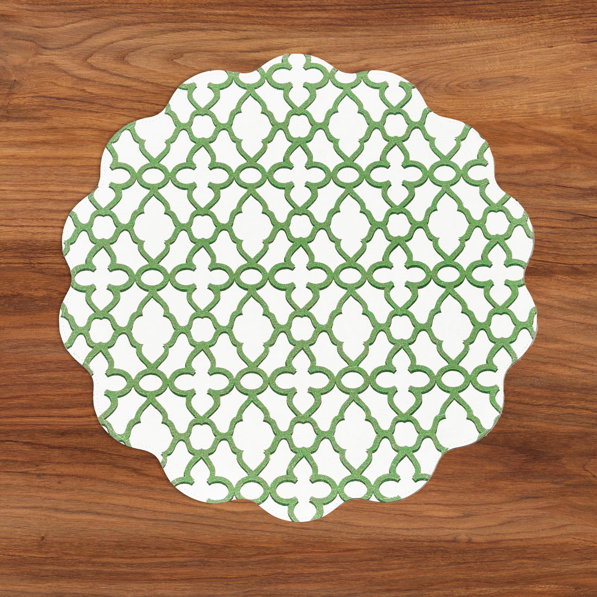 VIDA Laurent and Trellis Reversible Round Placemats Set of 4 Green & White