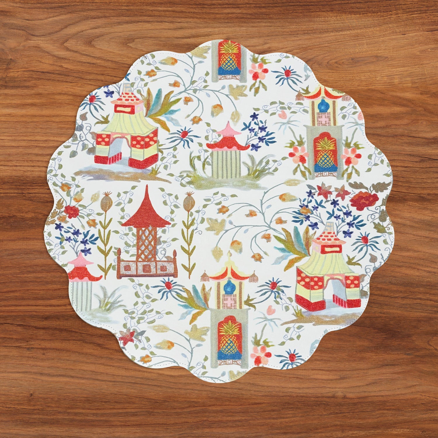 VIDA Pagoda and Carlie Plaid Reversible 15.5 Round Placemats Set of 4 Red & Orange