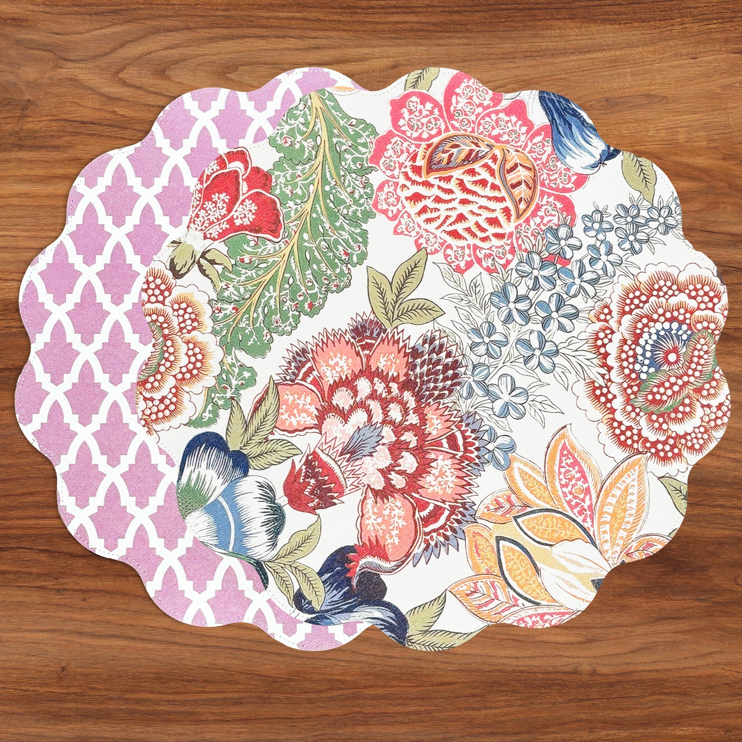 VIDA Eggplant and Pink Reversible Round Placemats Set of 4 Blue & Pink