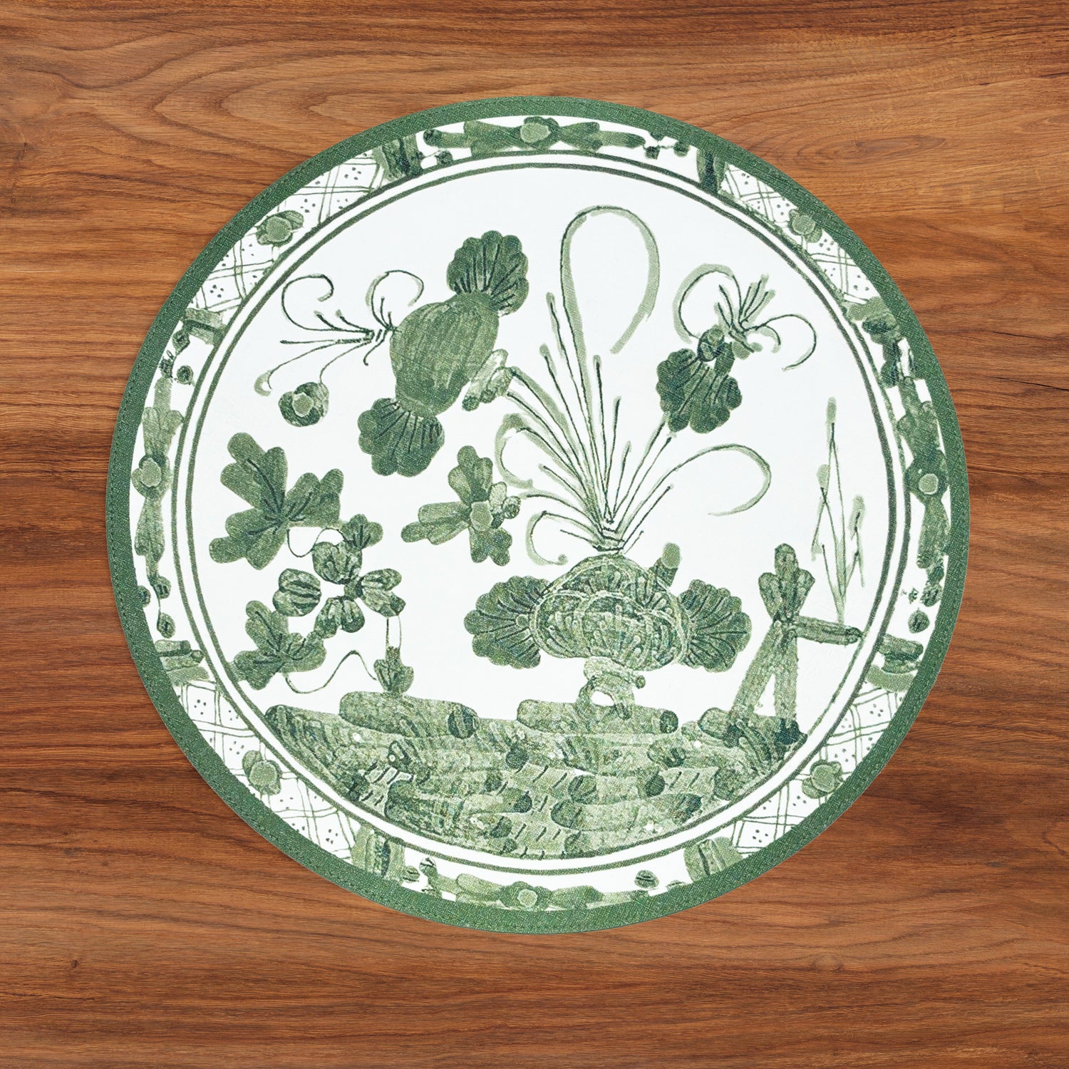 VIDA Faenza and Leopard Reversible Round Placemats Set of 4 White & Green