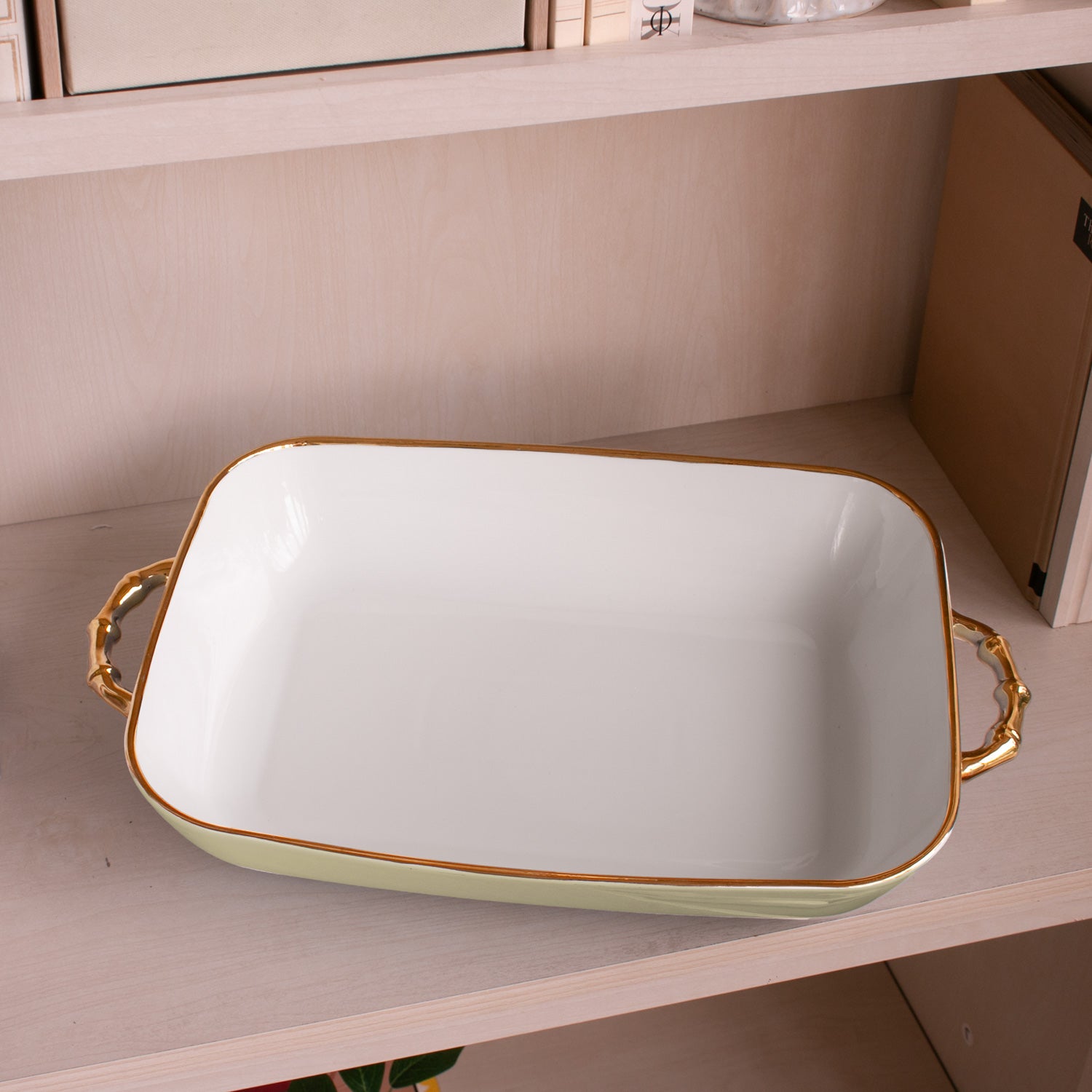 CERAMIC Bambu Rectangular Casserole Pistachio & White