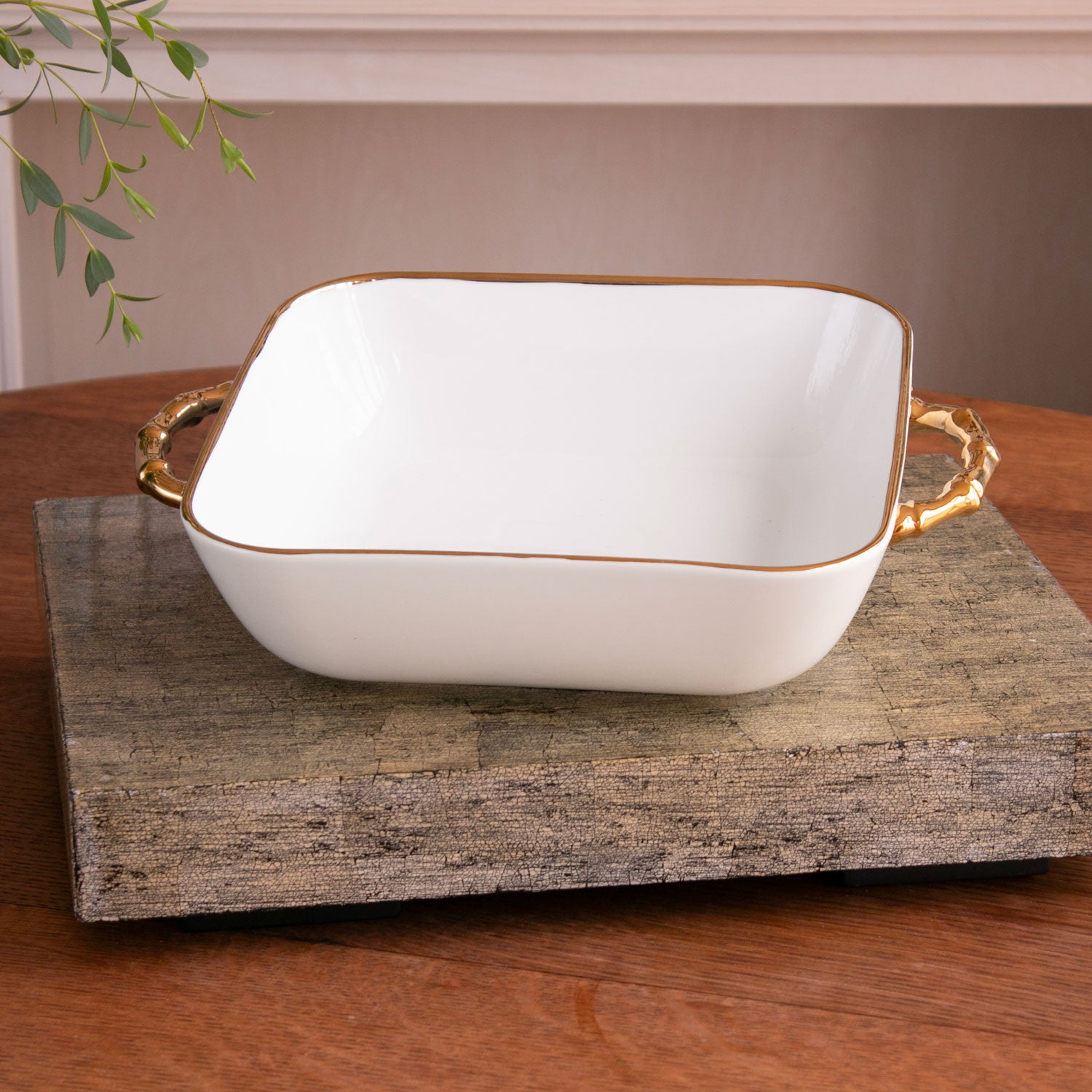 CERAMIC Bambu Square Casserole Cream & White