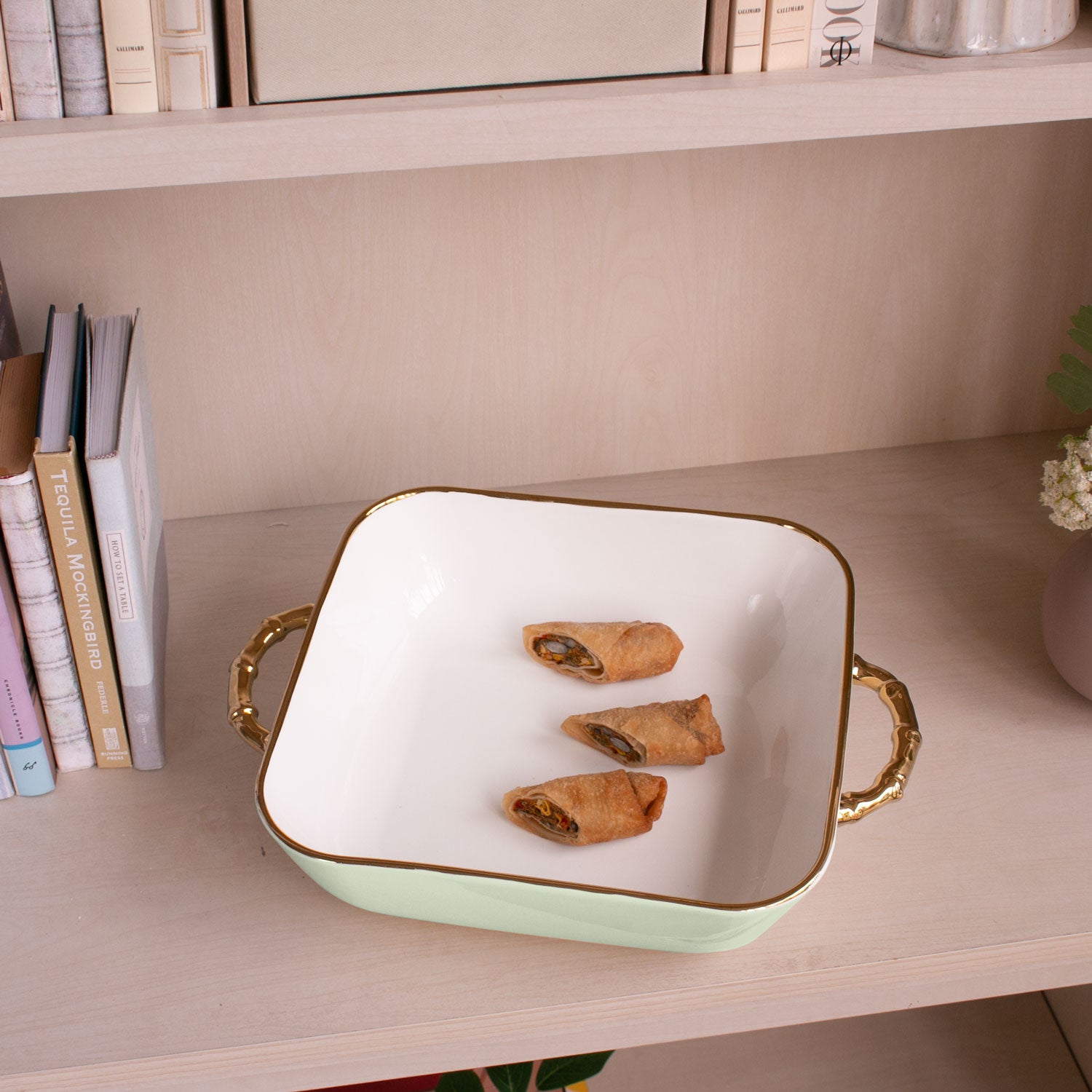 CERAMIC Bambu Square Casserole Pistachio & White