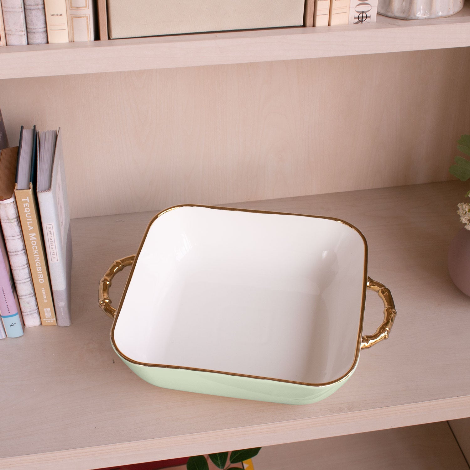 CERAMIC Bambu Square Casserole Pistachio & White