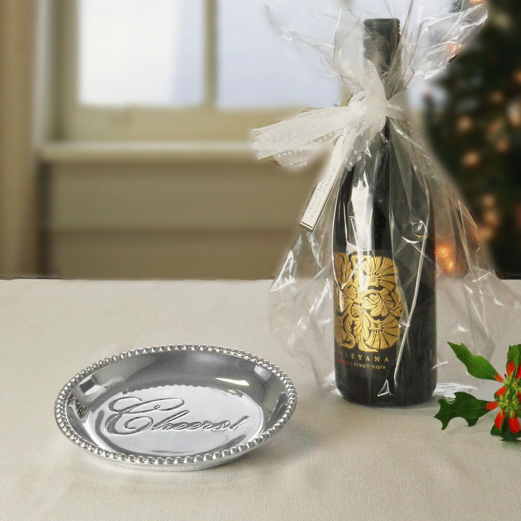 GIFTABLES Organic Pearl Round Wine Plate &quot;Cheers!&quot;