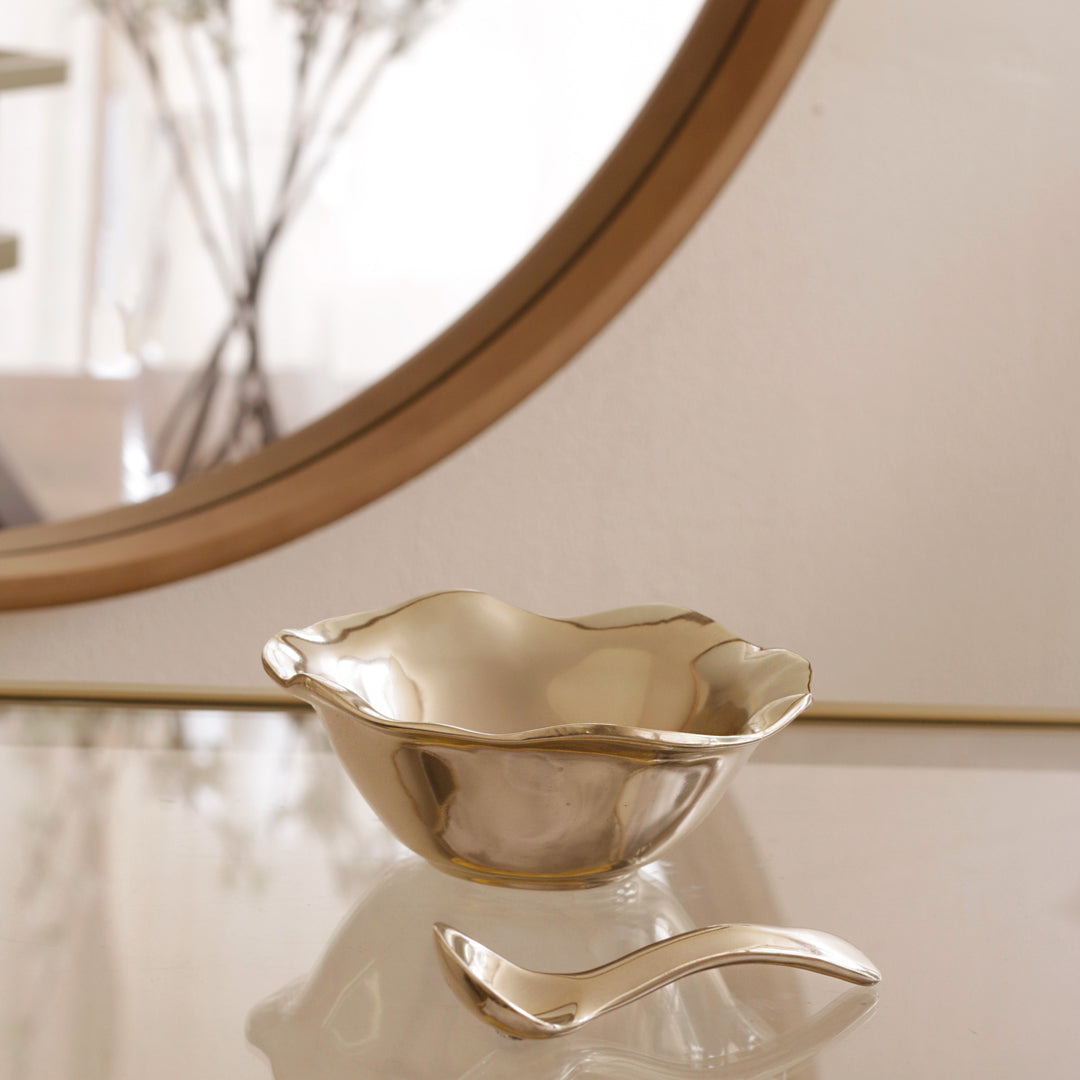 GIFTABLES Sierra Modern Small Dip Bowl with Spoon (Shiny Gold)
