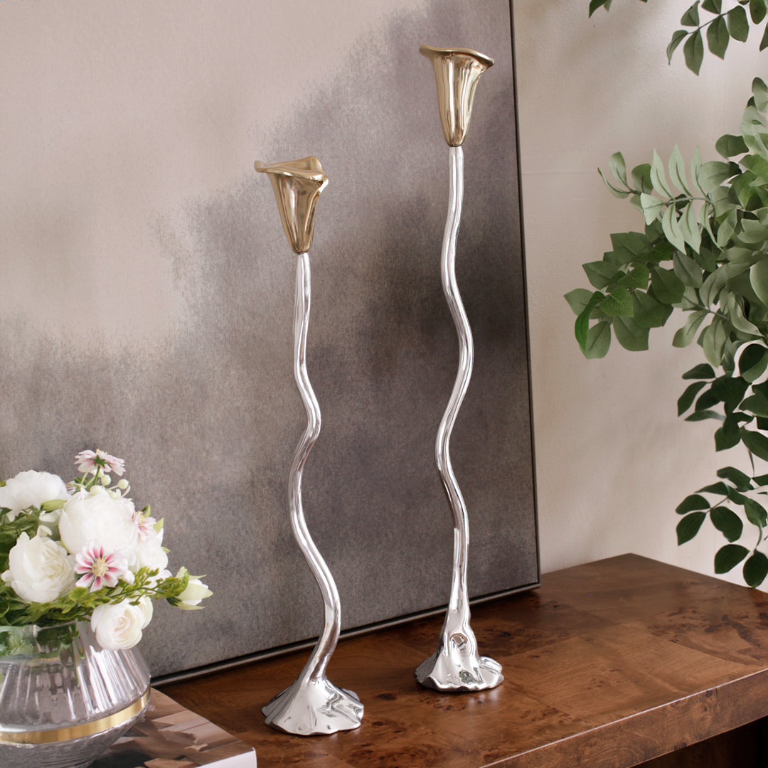 GARDEN Tulip Candlestick Holder 19&quot; with Gold Tulip