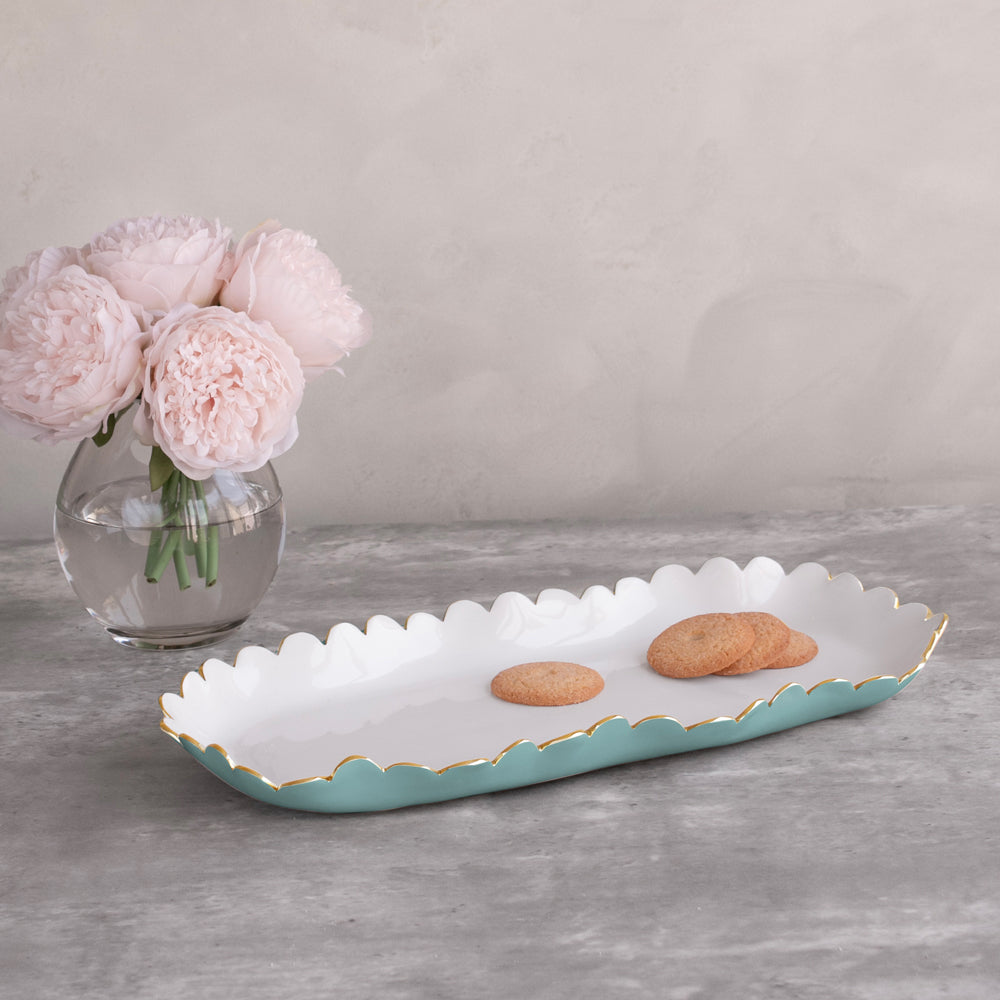 ENCANTO Colette Oblong Tray (Turquoise and White)