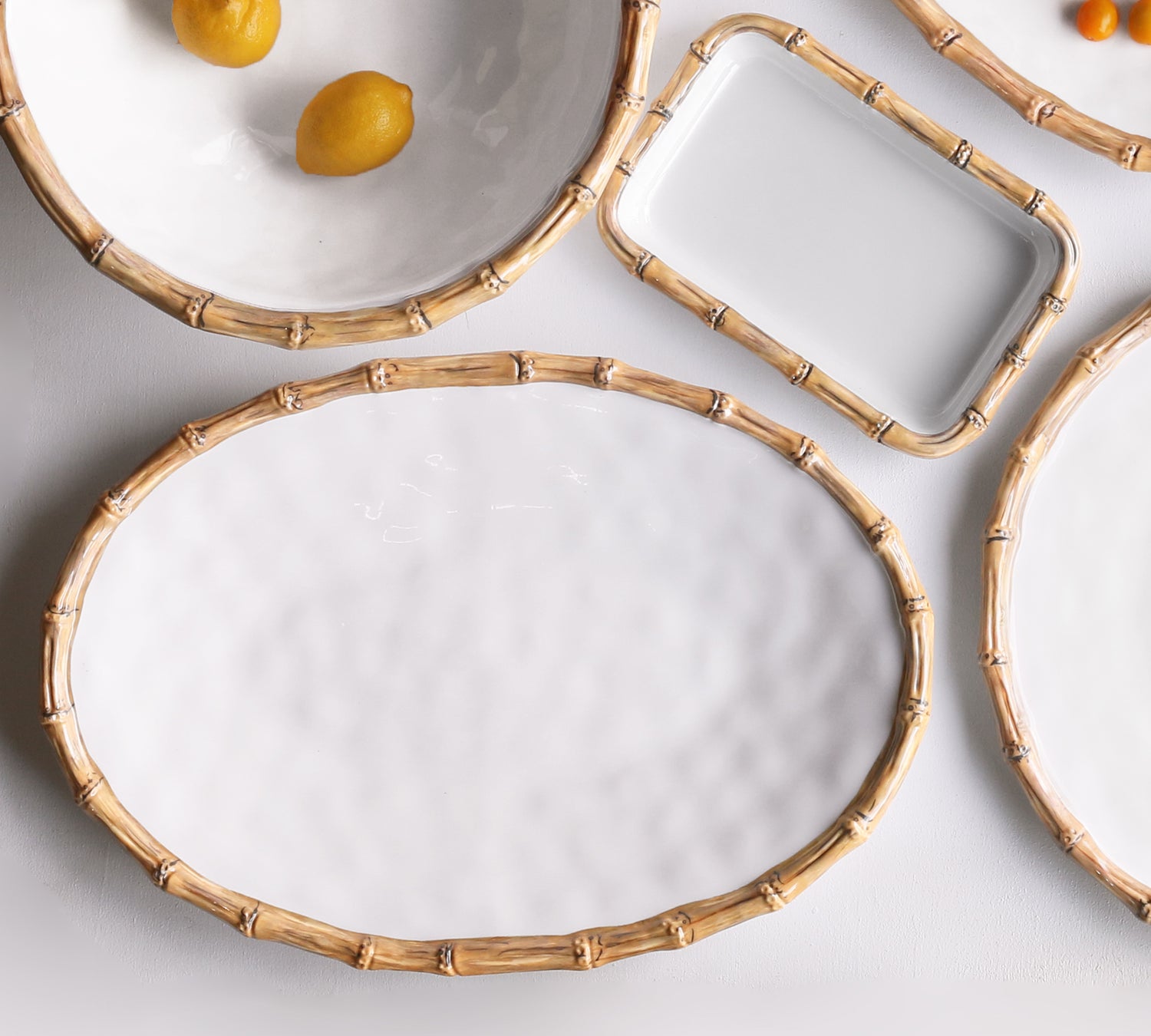 VIDA Bamboo Large Oval Platter (White and Natural)