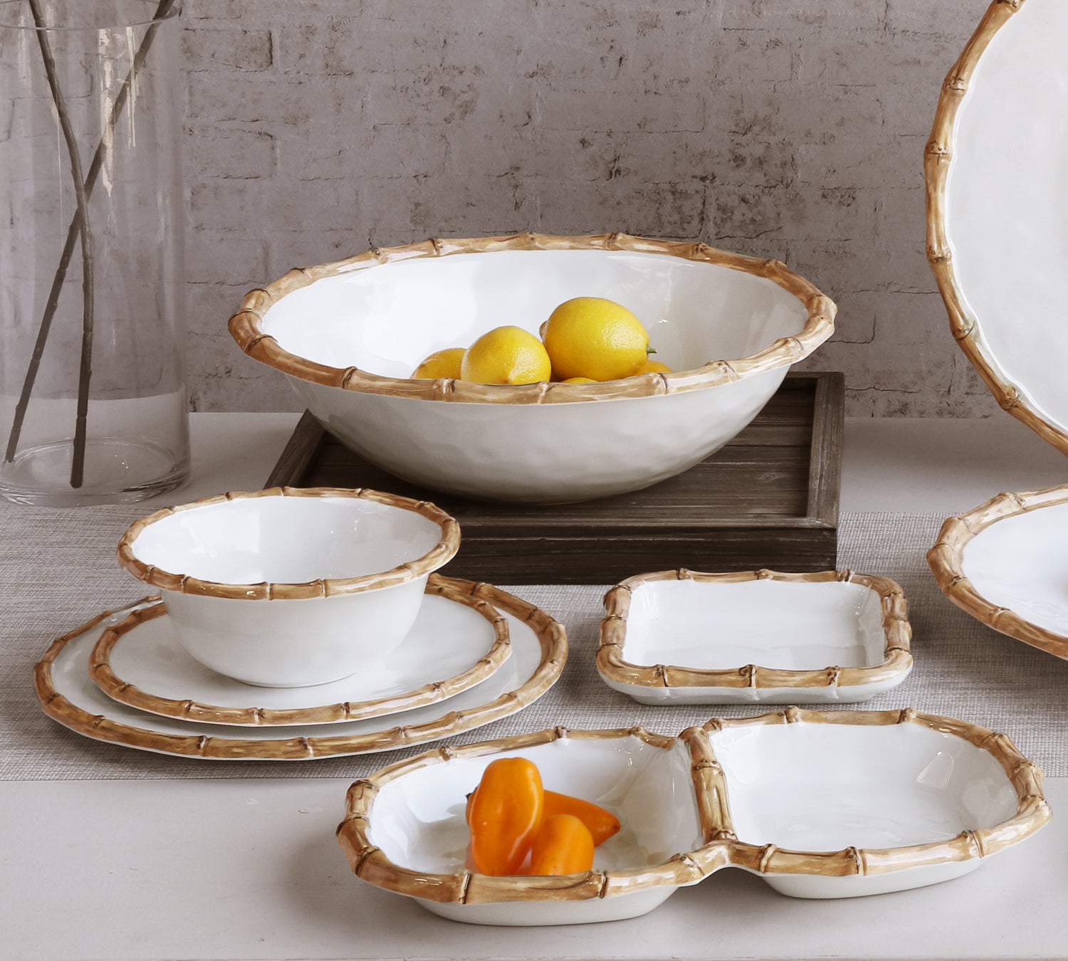 VIDA Bamboo 7.5&quot; Cereal Bowl Set of 4 (White and Natural)