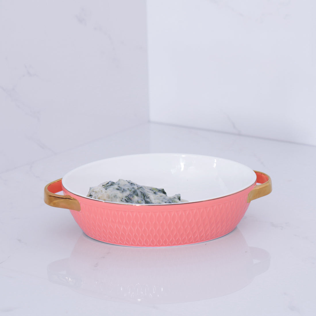 CERAMIC Small Oval Baker with Gold Handles (Salmon)