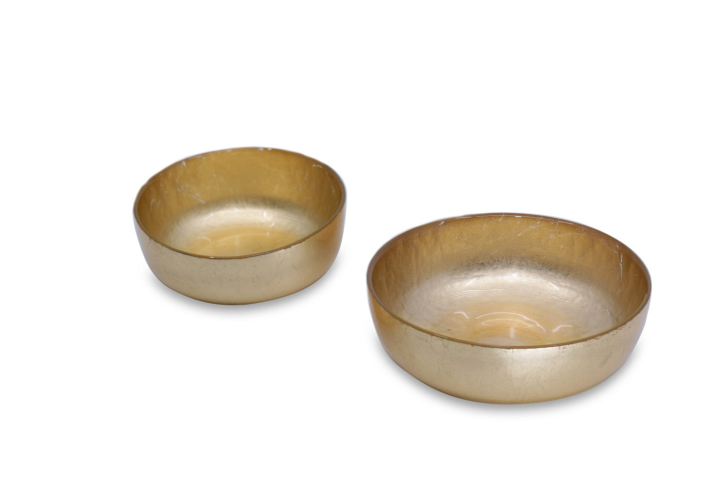 GLASS New Orleans Shallow Round Foil Leafing Bowl Set of 2  (Gold)