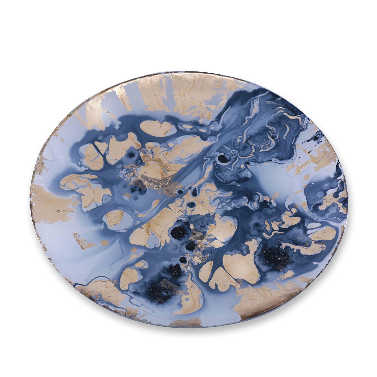 GLASS New Orleans Large Round Painted Platter (Blue &amp; Gold)