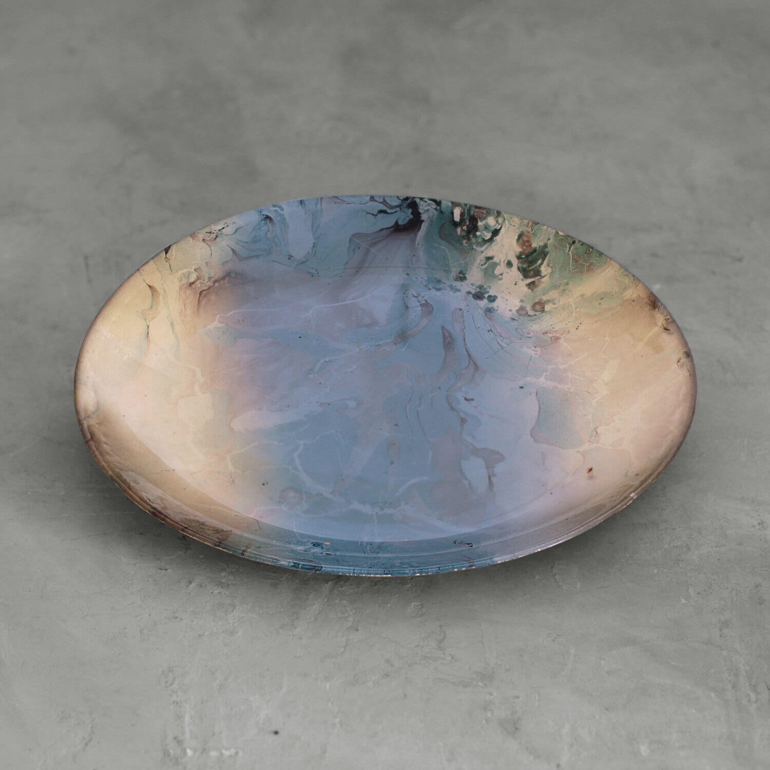 GLASS New Orleans Foil Leafing Round Platter (Light Teal &amp; Gold)