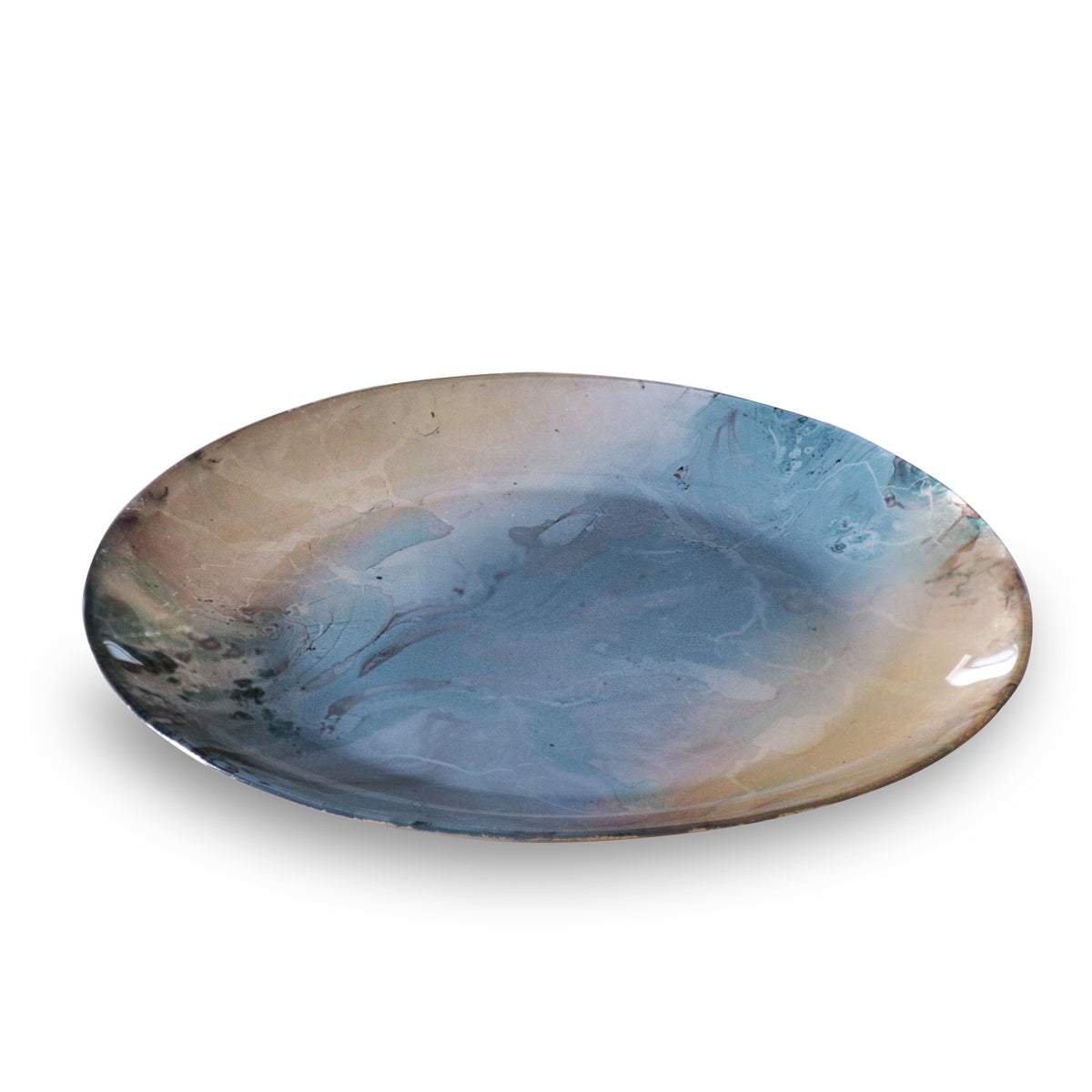 GLASS New Orleans Foil Leafing Round Platter (Light Teal &amp; Gold)