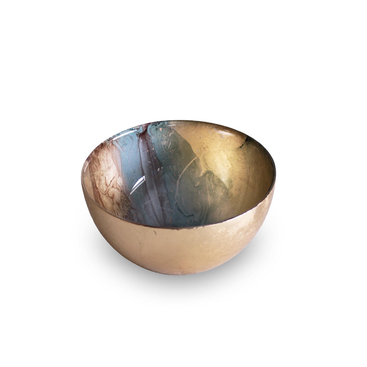 GLASS New Orleans Small Foil Leafing Bowl (Light Teal  &amp; Gold)