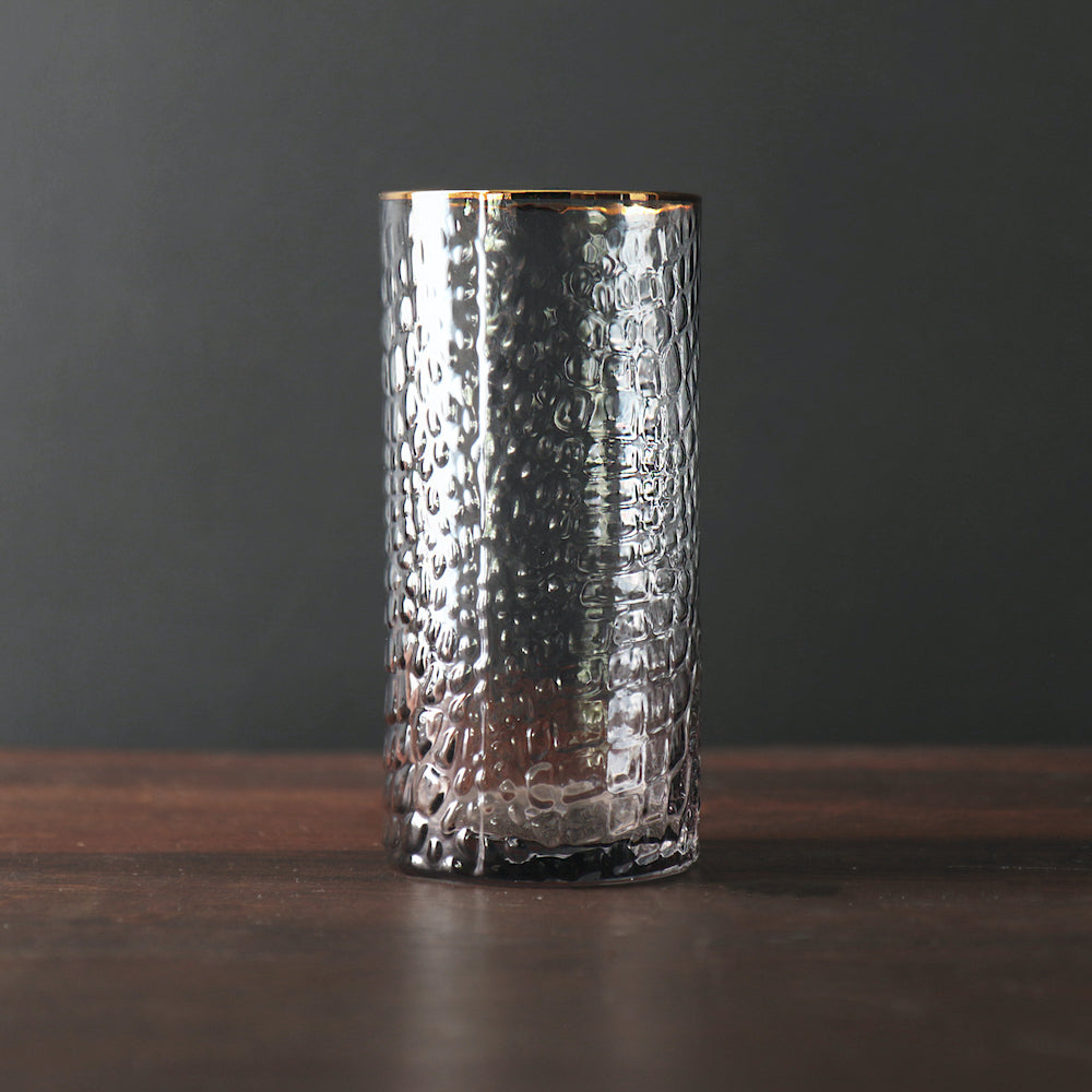 TEXTURED RIM GLASS TUMBLER - Gold